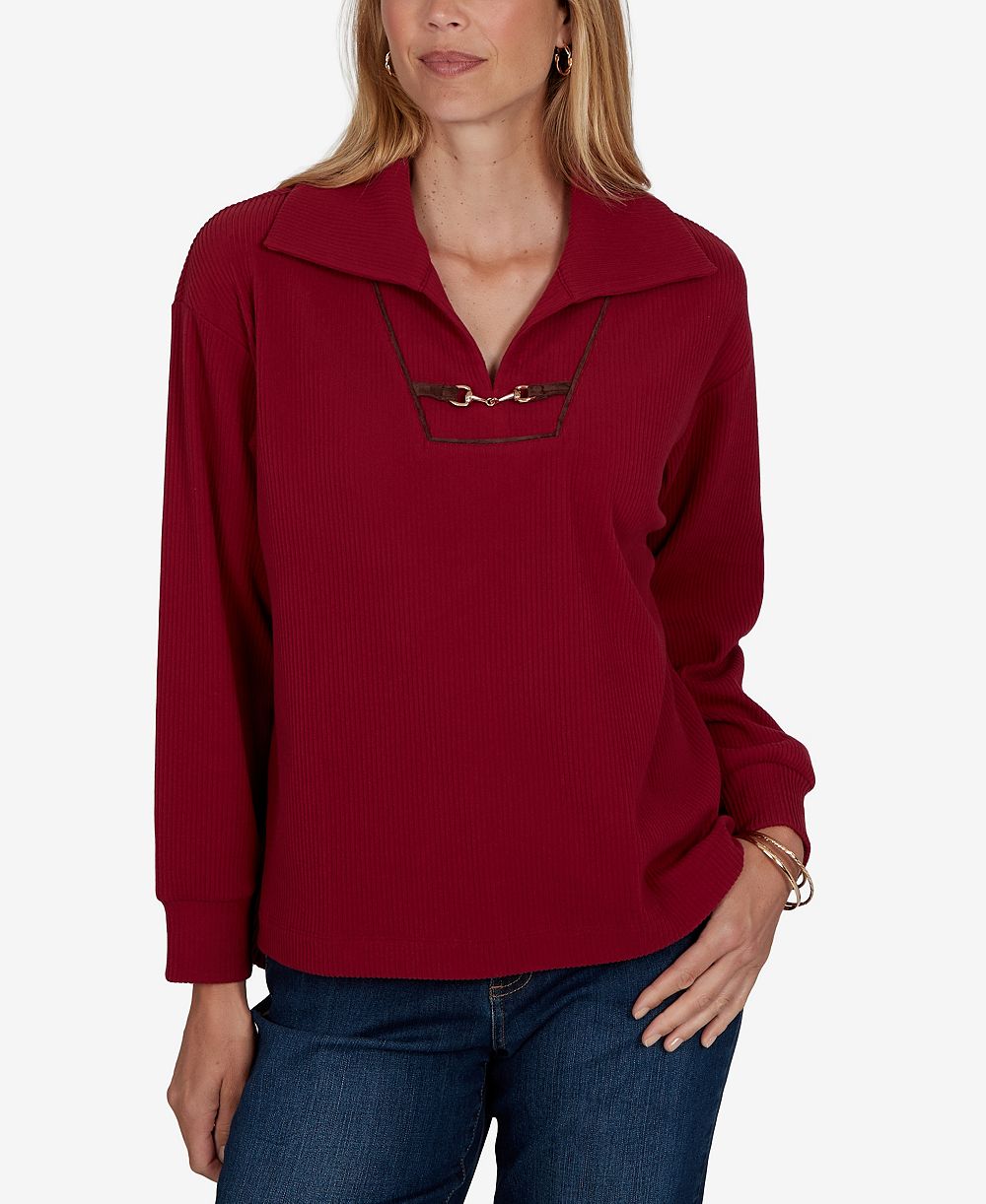 Топ Ruby Rd. Petite Knt Premium Rib с воротником и длинным рукавом