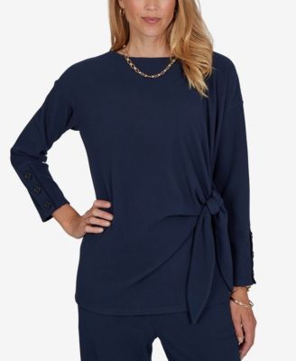 Ruby Rd. Petite Long-Sleeve Boat-Neck Side-Tie Top