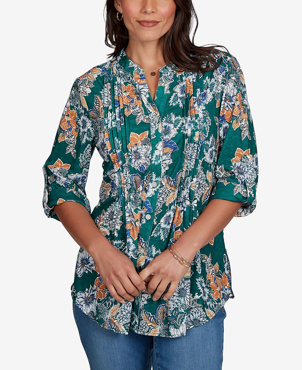 Блузка Ruby Rd. Petite Kensington Henley 3/4-Sleeve Floral