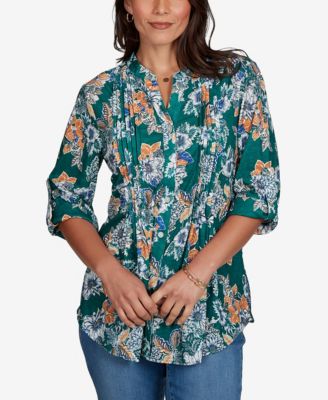 Ruby Rd. Petite Kensington Henley 3/4-Sleeve Floral Blouse