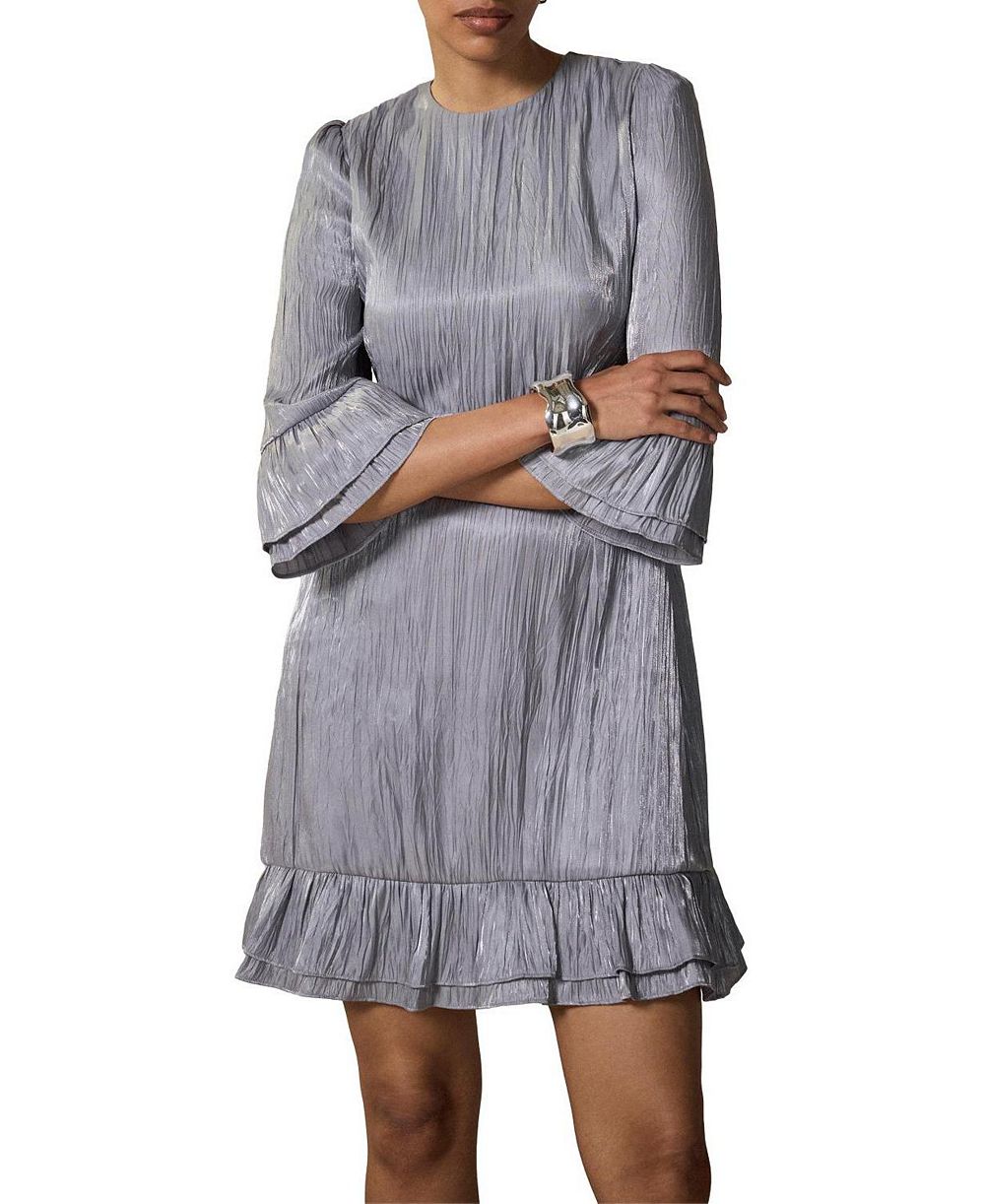 Женское мини-платье Mint Velvet Metallic Ruffle с рукавом 3/4