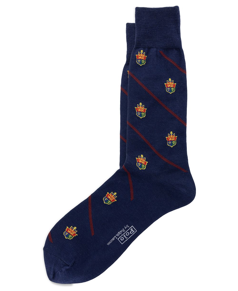 Polo Ralph Lauren Men's Heraldic Club Slack Single Dress Striped Ribbed-Cuff Crew Socks