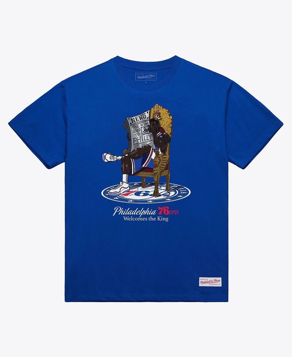 Мужская футболка Mitchell & Ness LeBron James Royal Philadelphia 76ers Caricature