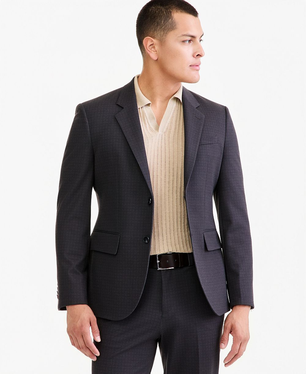 Men's Burgundy Black Micro Check Modern-Fit Suit Jacket