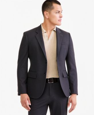 Men's Burgundy Black Micro Check Modern-Fit Suit Jacket