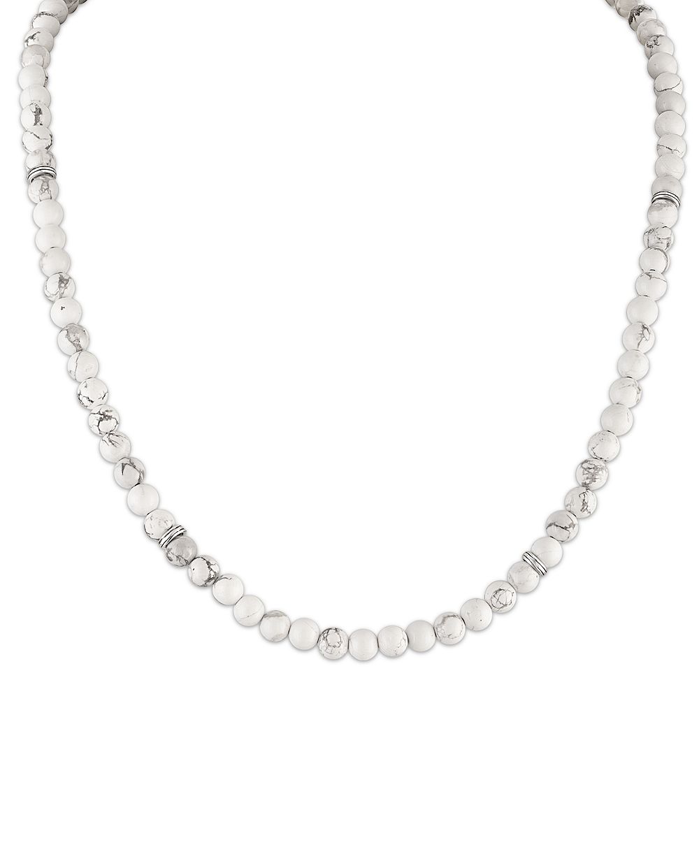 Esquire Men's Jewelry White Howlite Necklace (22") with Lobster Clasp in Sterling Silver with 18k Yellow Gold Plating