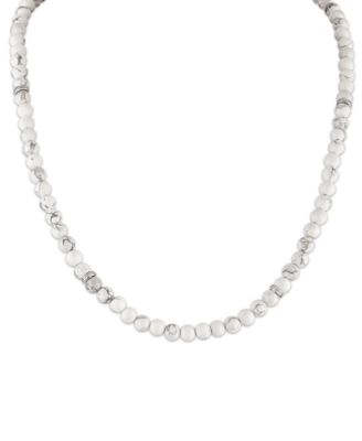 Esquire Men's Jewelry White Howlite Necklace (22") with Lobster Clasp in Sterling Silver with 18k Yellow Gold Plating