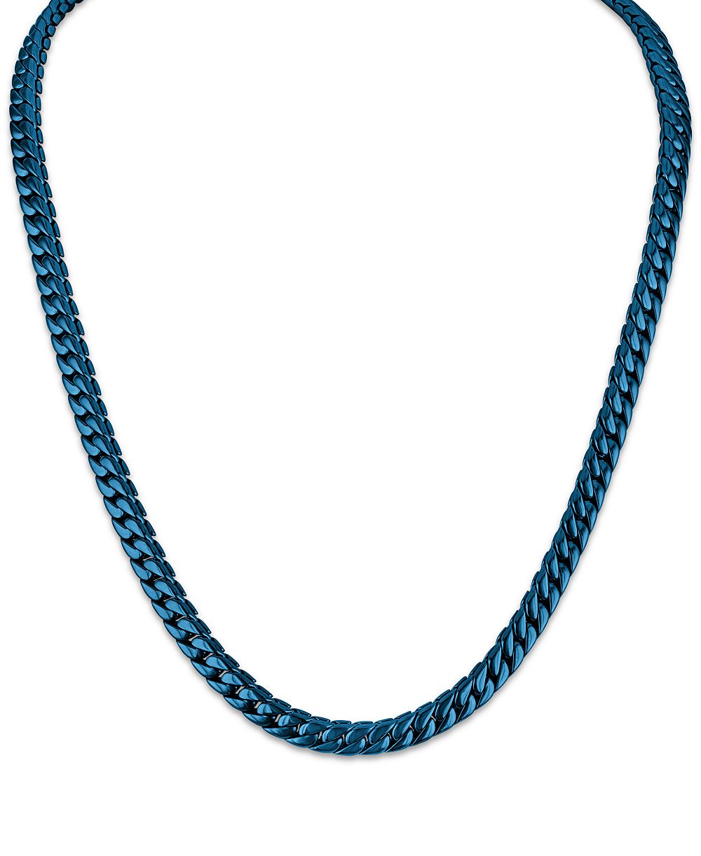 Esquire Men's Jewelry Blue Ion-Plated Stainless Steel Curb Link Double-Layer 22" Necklace (4mm)