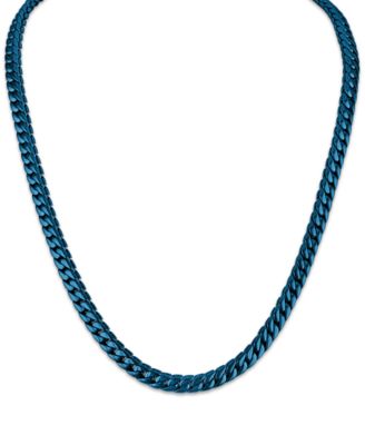 Esquire Men's Jewelry Blue Ion-Plated Stainless Steel Curb Link Double-Layer 22" Necklace (4mm)