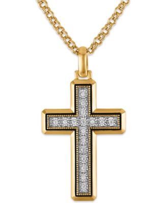 Macy's Diamond Cross Pendant (1/8 ct. t.w.) in Gold Over Sterling Silver