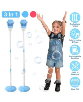 ZENY 3-in-1 Rechargeable Standing Bubble Machine with Music and Lights, Adjustable Height, 2-Pack, Ages 3+