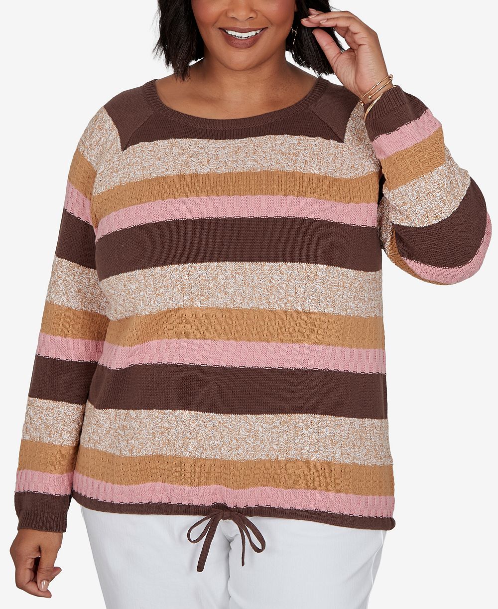 HEARTS OF PALM Plus Size Marled Stripe Long-Sleeve Sweater