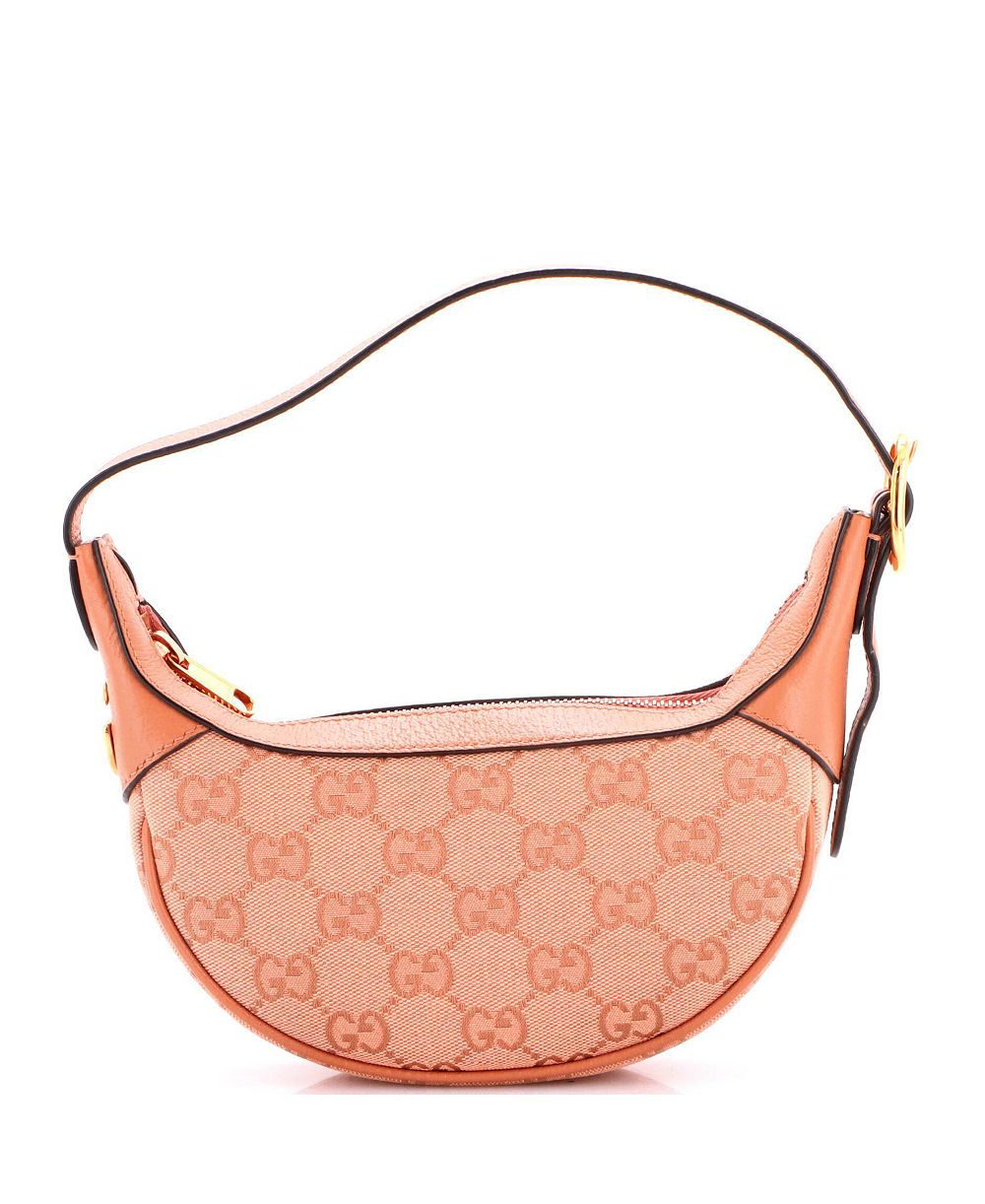 Женская мини-сумка Gucci Mini Ophidia Half Moon GG Canvas с кожаными элементами