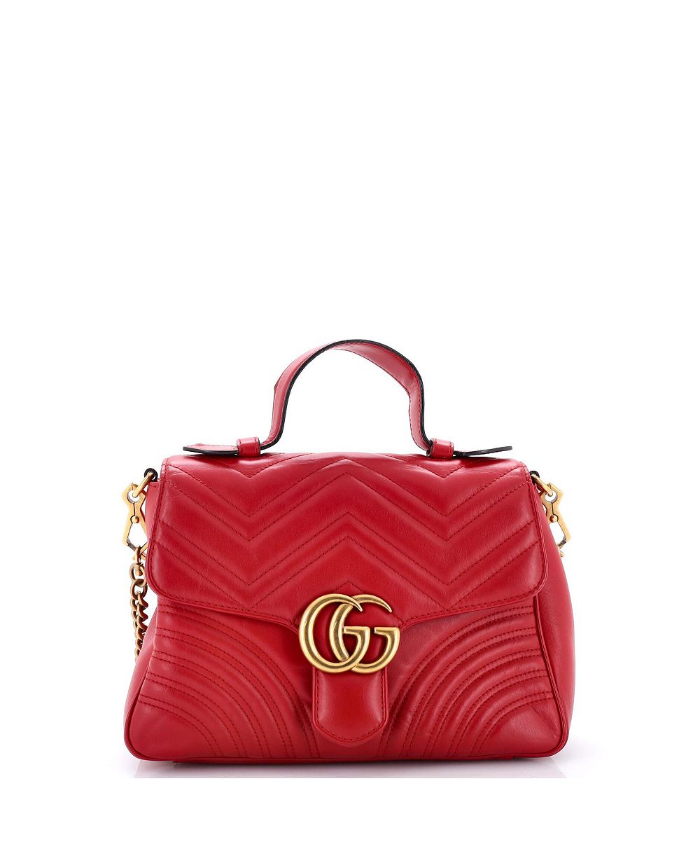 Б/у кожаная сумка Gucci Small GG Marmont Top Handle Flap Bag Matelasse