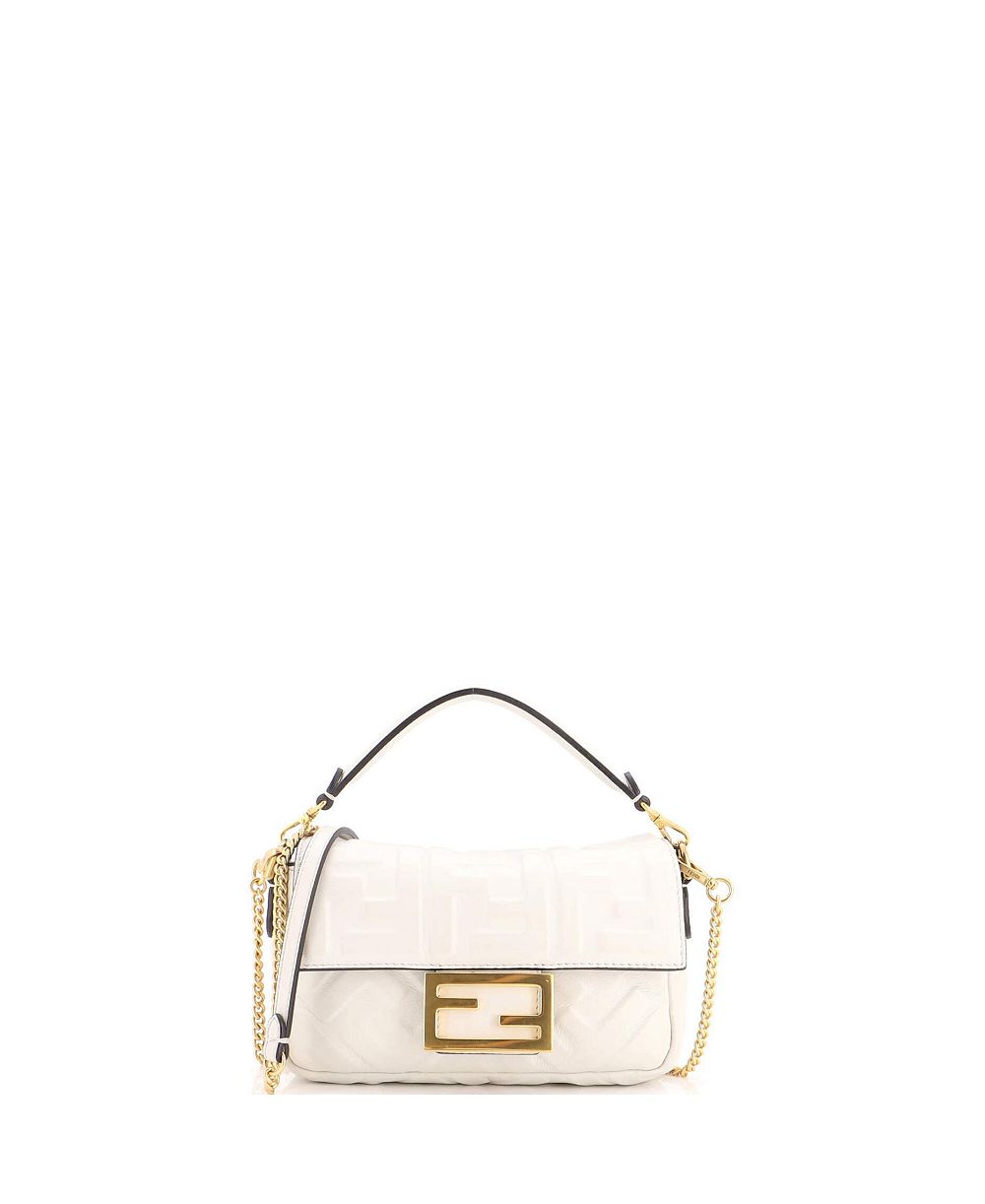 Fendi мини-сумка Baguette NM Zucca из кожи с тиснением