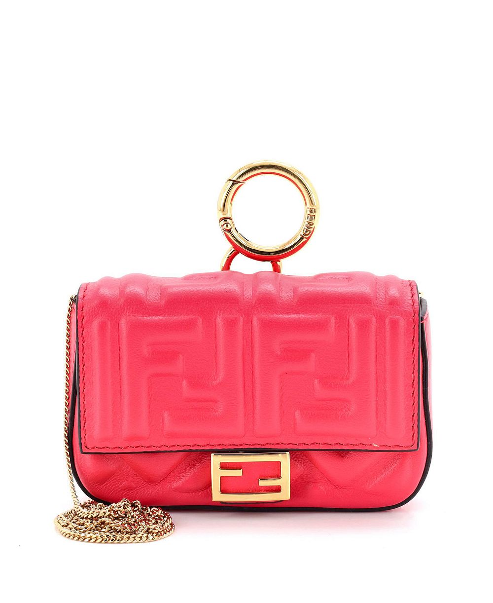 Б/у маленькая сумка Fendi Nano Chain Baguette Charm из кожи с тиснением Zucca