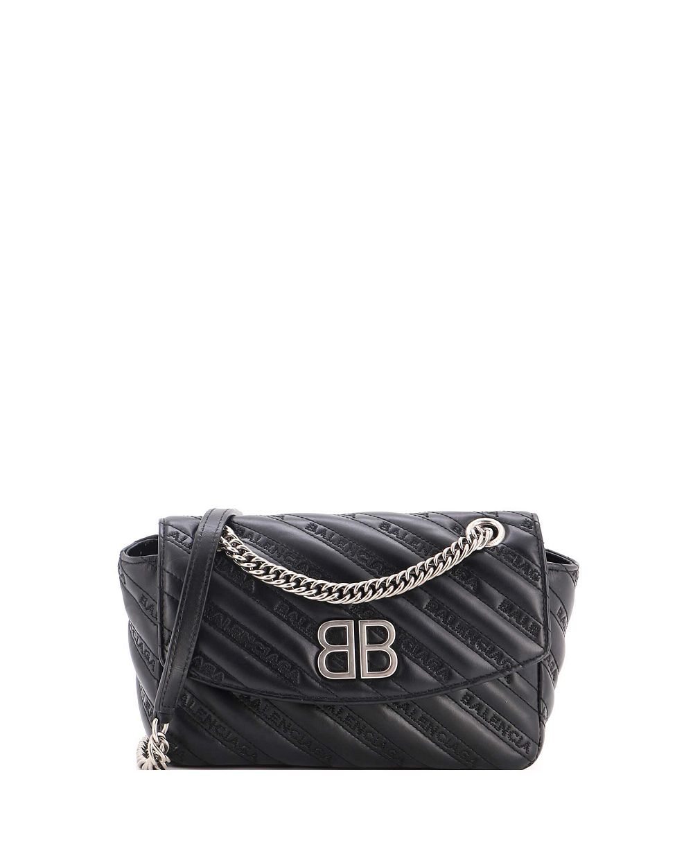 Pre-Owned Balenciaga Small BB Chain Round Shoulder Bag Embossed Leather