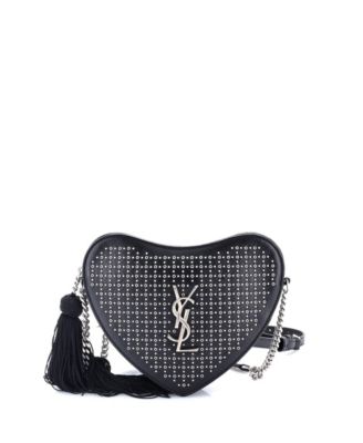 Pre-Owned Saint Laurent Small Love Heart Tassel Chain Bag Studded Leather