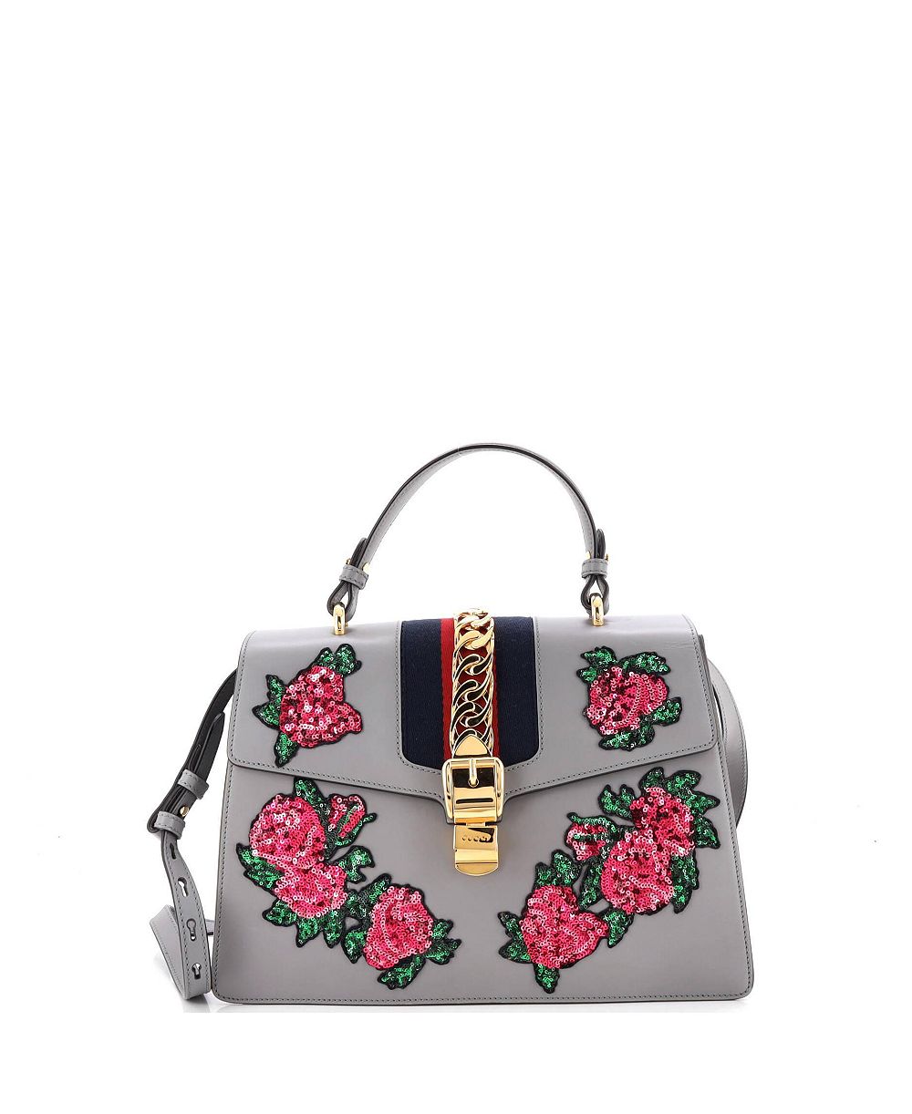 Pre-Owned Gucci сумка Sylvie Medium Top Handle из вышитой кожи