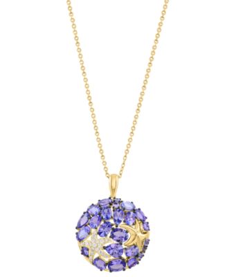 Кулон EFFY Collection с танзанитом и бриллиантами на цепочке-кабеле (3-7/8 карата танзанит, 1/10 карата бриллиант) из желтого золота 14k, длина 18"
