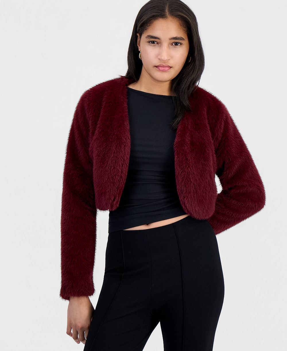 Madden Girl Juniors' Cropped Faux Fur Lined Bolero