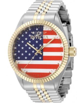 Мужские кварцевые часы Invicta Specialty 50421, 43 мм, циферблат в красно-бело-синих тонах, двухцветный браслет из золота и стали