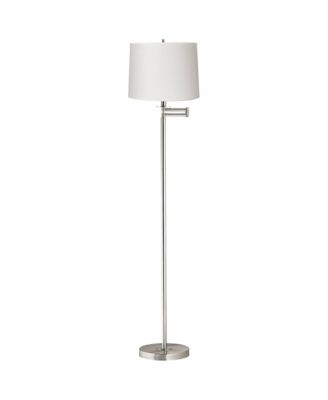 Possini Euro Design Modern Floor Lamp Swing Arm 60.5" Tall Brushed Nickel White Hardback Drum Shade for Living Room Reading Bedroom