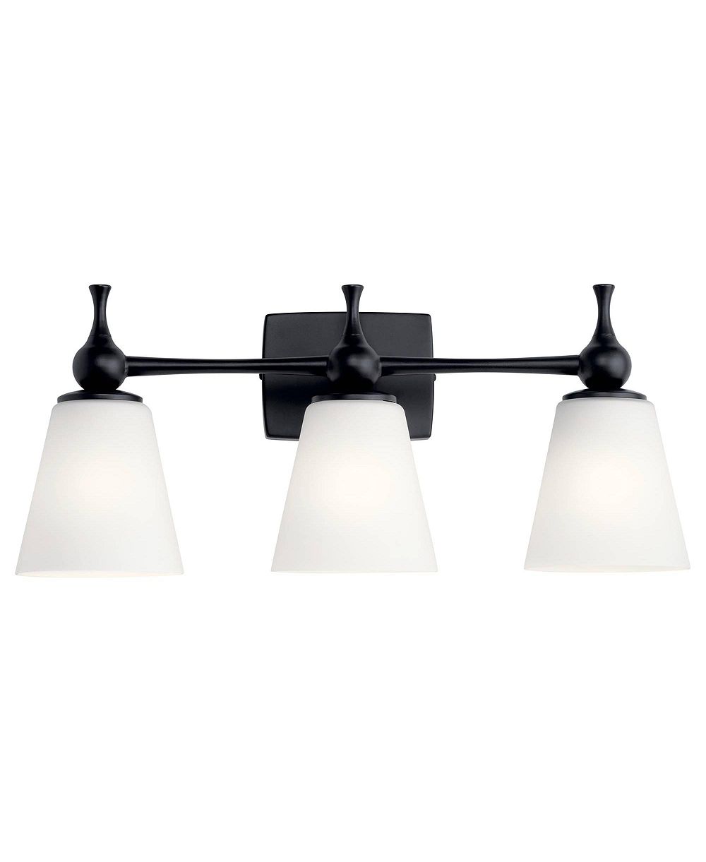 Kichler Cosabella настенный светильник для ванной 24" Wide 3-Light Black and Opal Glass