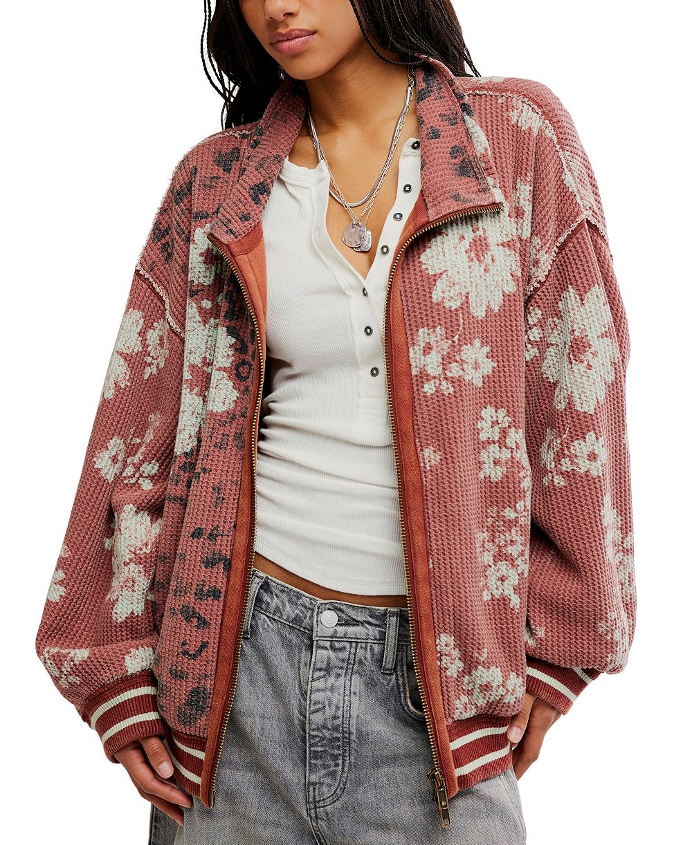 Free People Women's Waffle-Knit Oversized Full-Zip Cardigan