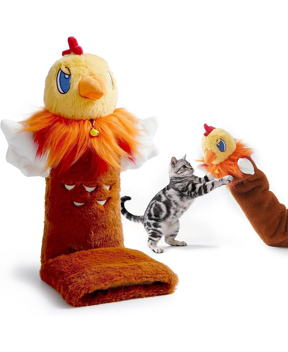 Nocciola игрушка для кошек Rumble Roo, 22-дюймовый куриный марионетка с 5 мешочками кошачьей мяты, карманом для лакомств и усиленной защитной перчаткой для ударов