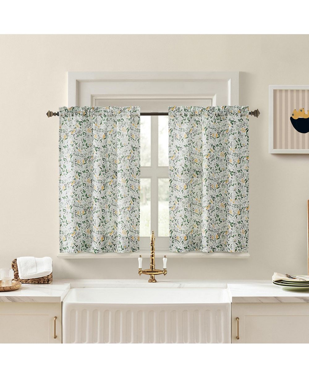 Кухонная занавеска No. 918 Portia Watercolor Wildflower Semi-Sheer Tier Pair