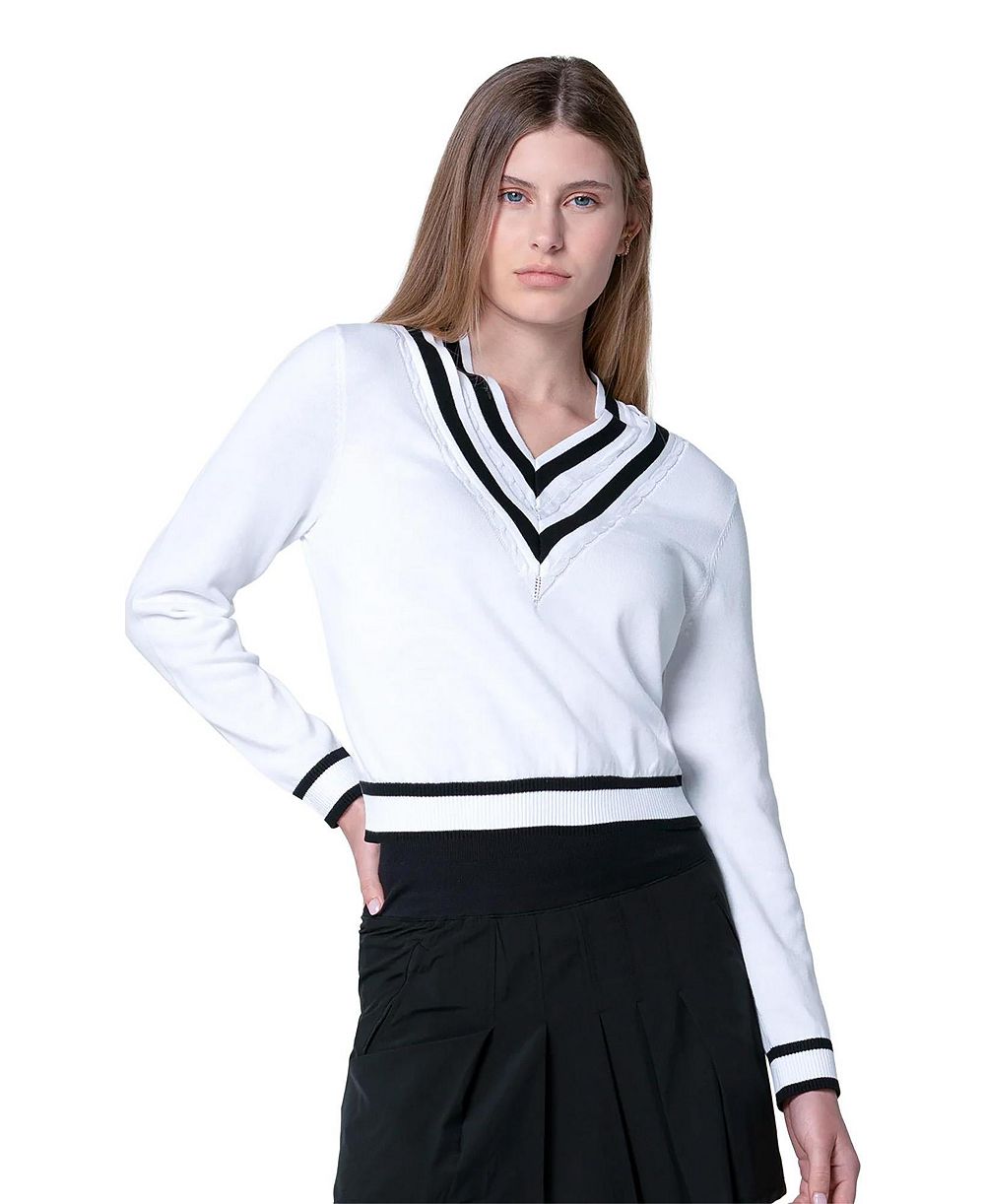 Lucky In Love Women's Victory V-Neck Cable-Stripe Cotton Sweater