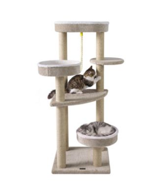 SUGIFT Carpeted Cat Tree 51 Inch with Oversized Top Perch and 2 Round Beds for Indoor Cats