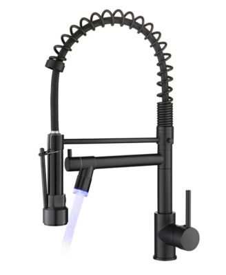Brass Commercial-Style Kitchen Faucet with Pull-Down Sprayer, Single Handle, Dual Water Modes, LED Lighting