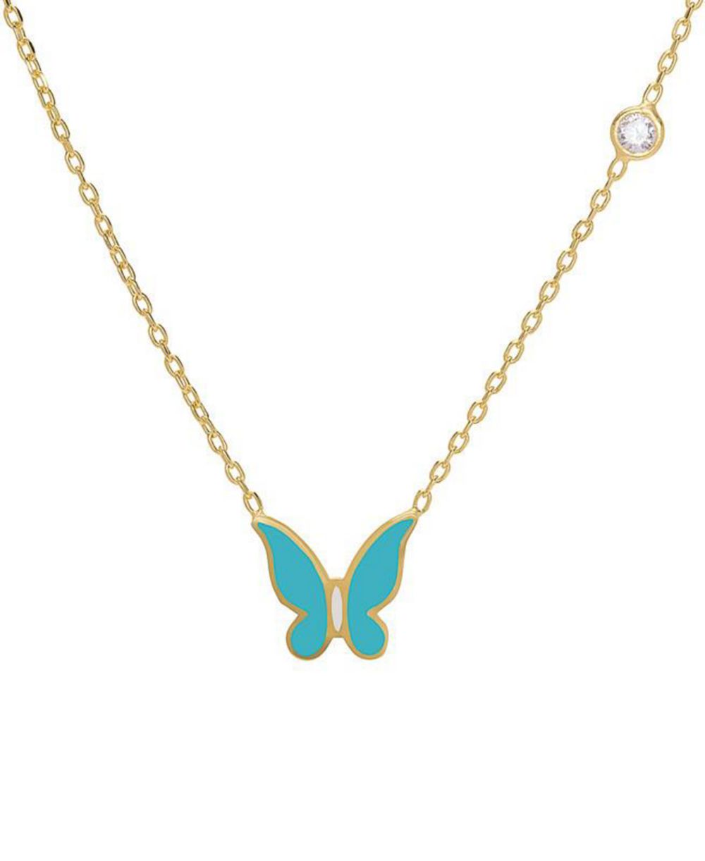Lily Nily ожерелье-стация с эмалевой бабочкой и фианитом в оправе, 14K