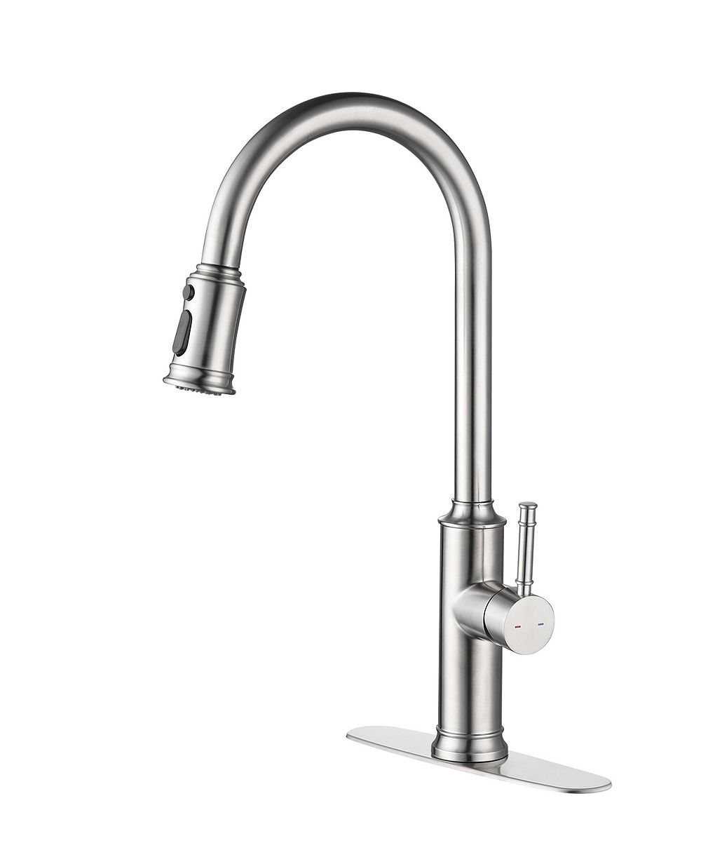 Single Handle Stainless Steel Pull-Out Kitchen Faucet with 3-Mode Sprayer and 360degree(s) Swivel Spout