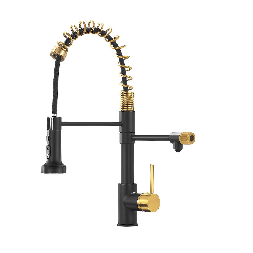 Single Handle Pull-Down Kitchen Faucet with Independent Drinking Water Outlet, Spring Sprayer, Brass Construction