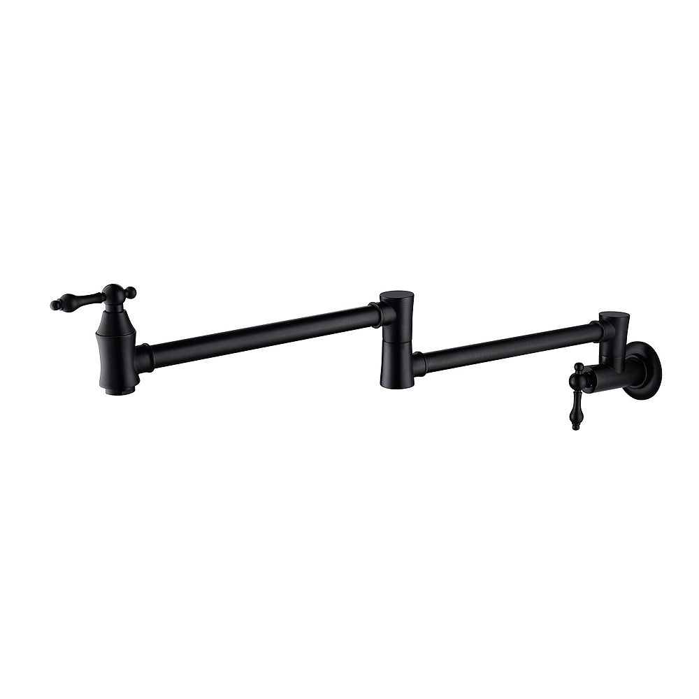 Wall-Mounted Pot Filler Kitchen Faucet with Folding Articulating Arm, Dual Handles, Brass Construction