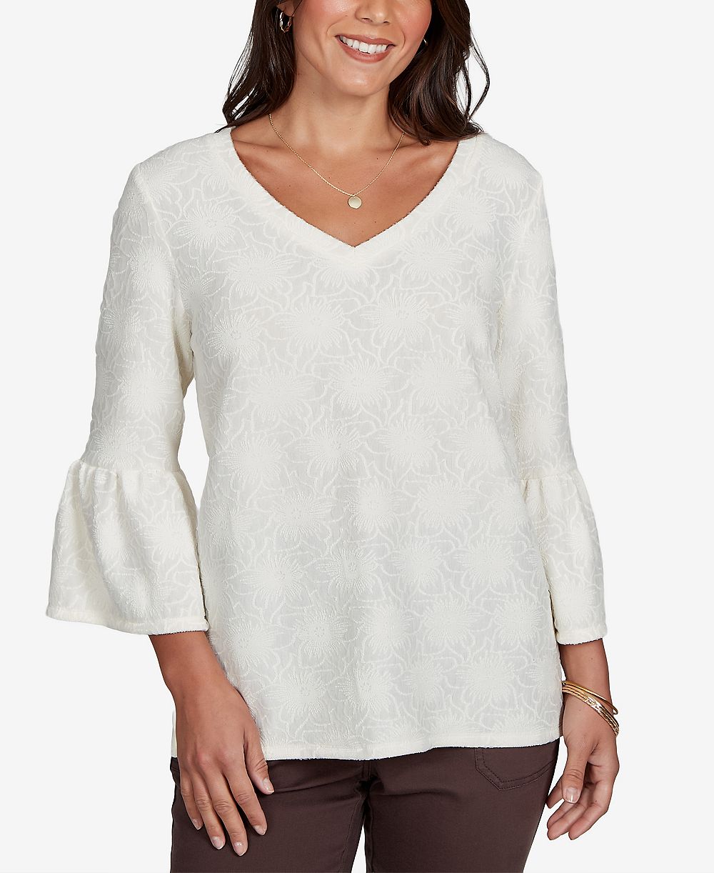 Женский топ Ruby Rd. Petite V-Neck Floral-Print Bell-Sleeve