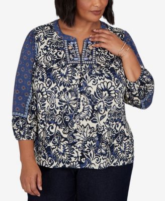 Женский топ Ruby Rd. Plus Size Foliage Floral Henley с рукавом 3/4