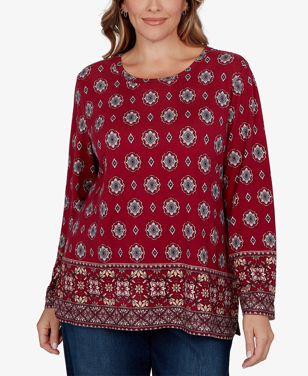 Ruby Rd. Plus Size Medallion Long-Sleeve Scoop Neck Top