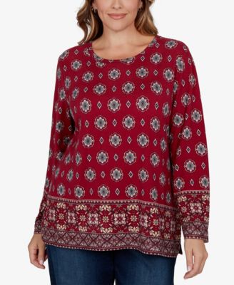 Ruby Rd. Plus Size Medallion Long-Sleeve Scoop Neck Top