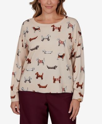 Женский джемпер Ruby Rd. Plus Size Ballet Neckline Allover Dog Print Long-Sleeve