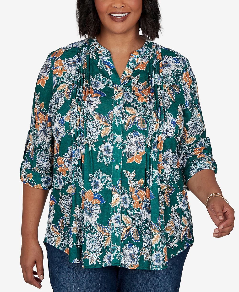 Женская цветочная блузка Ruby Rd. Plus Size Kensington Henley 3/4-Sleeve