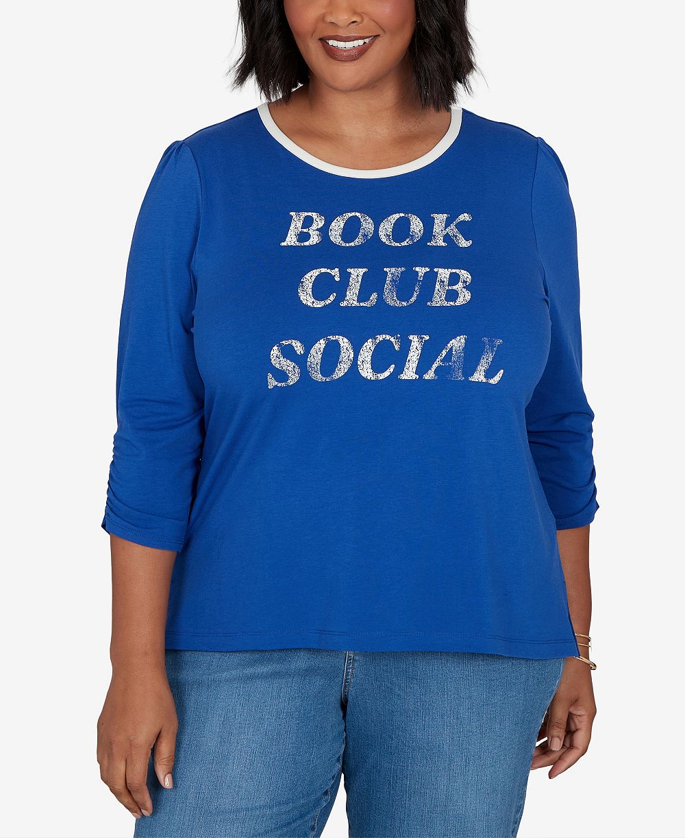 Ruby Rd. Plus Size Book Club Graphic Crewneck 3/4-Sleeve T-Shirt