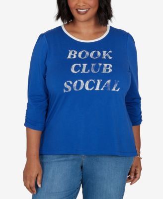 Ruby Rd. Plus Size Book Club Graphic Crewneck 3/4-Sleeve T-Shirt