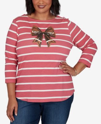 Ruby Rd. Plus Size Boat Neck 3/4-Sleeve Striped T-Shirt