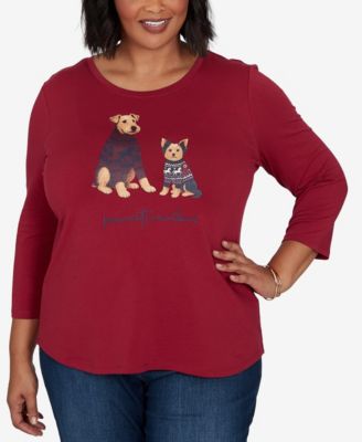 Ruby Rd. Plus Size Pawsitive Boat Neck 3/4-Sleeve Graphic T-Shirt