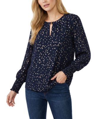 NY Collection Petite Long-Sleeve Metallic Split-Neck Blouse