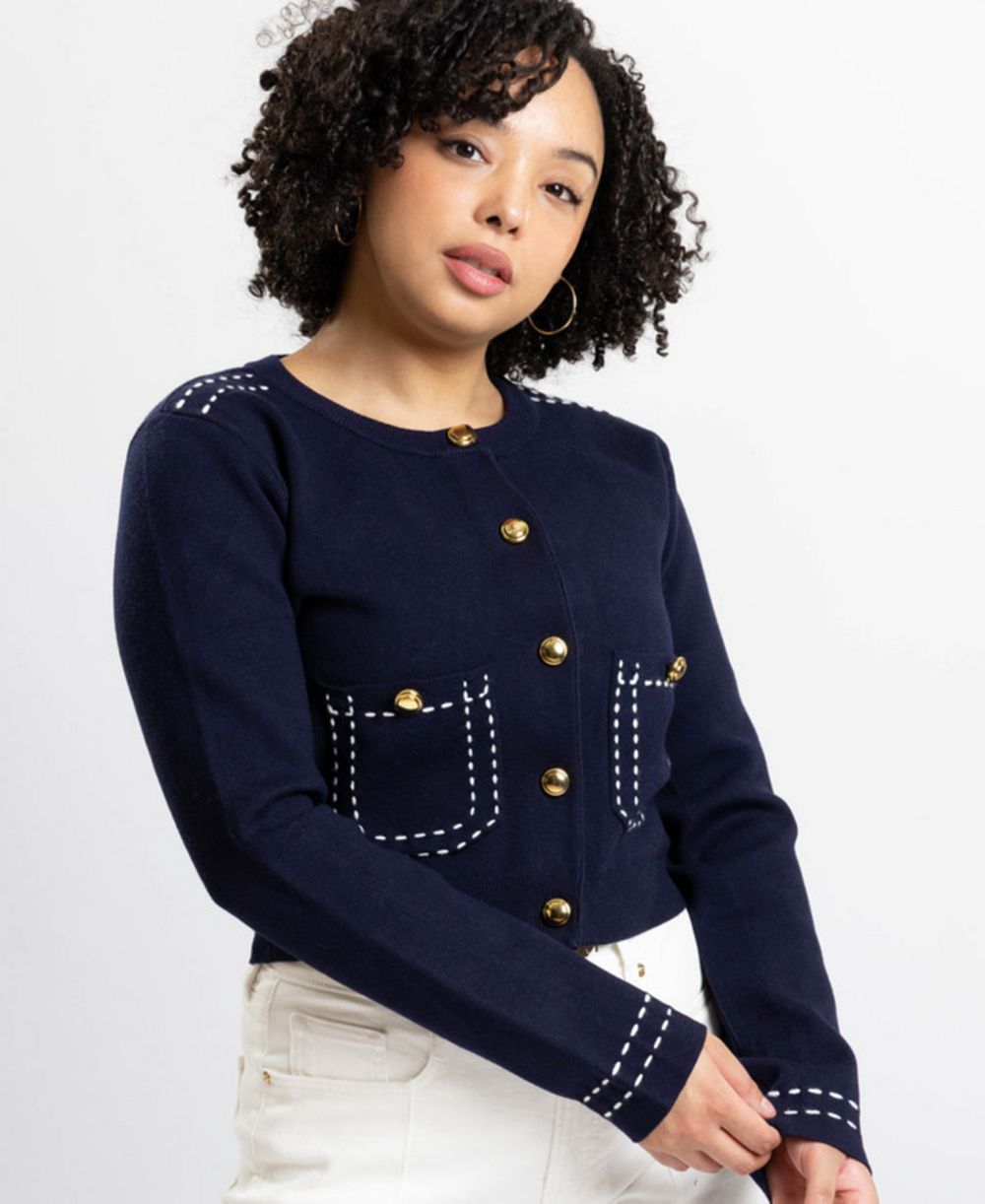 Caldwell Collection Women's Jessica Cropped Fitted Button-Front Cardigan